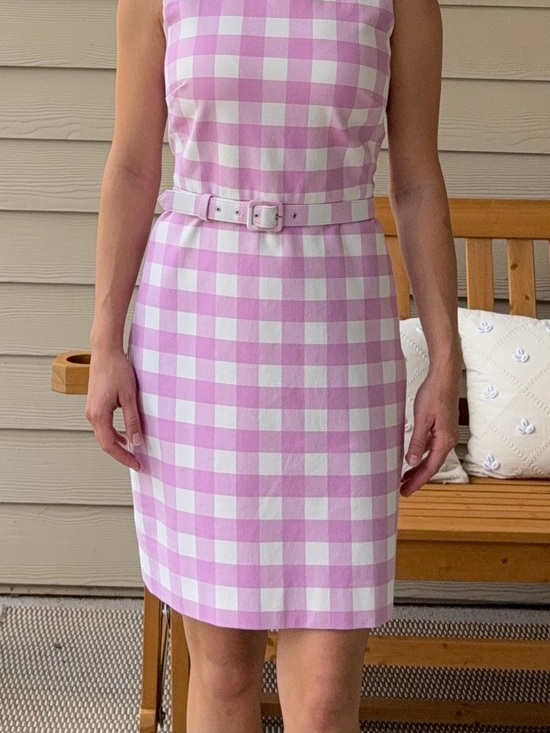 J. Crew Dresses & Skirts - J. Crew Pink and White Gingham Midi Dress with Belt